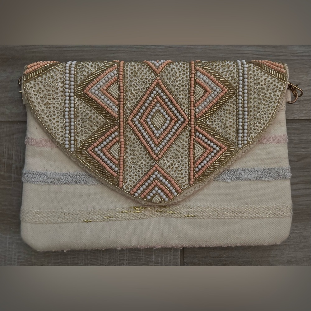Beaded Clutch in Cream and Gold